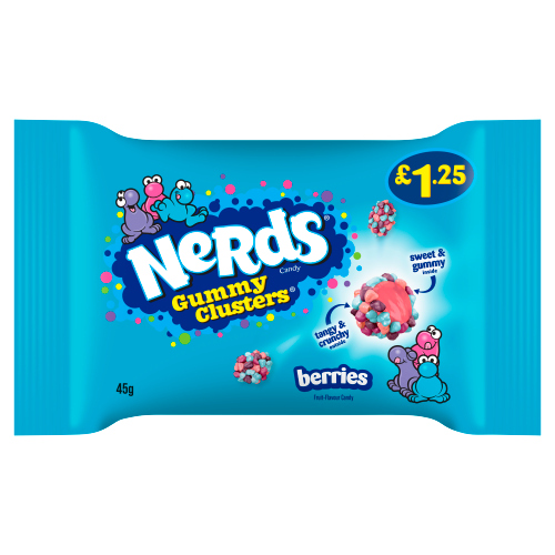 NERDS BERRIES FRUIT-FLAVOUR CANDY GUMMY CLUSTERS PMP £1.25 45G