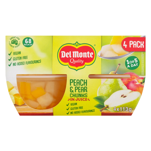 DEL MONTE PEACH & PEAR CHUNKS IN JUICE 4PK 452G
