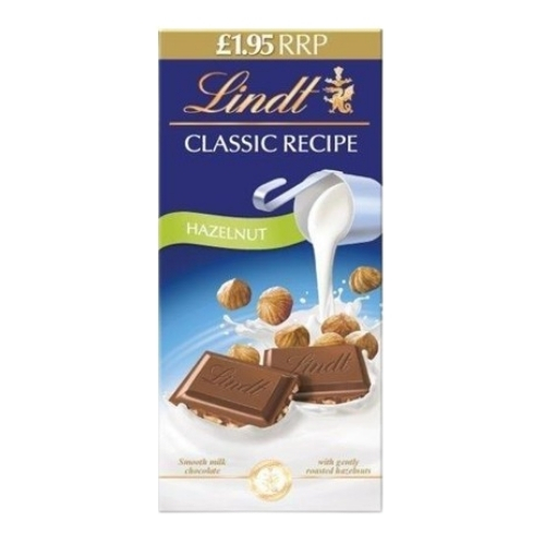 LINDT CLASSIC RECIPE HAZELNUT PMP £1.95 100G
