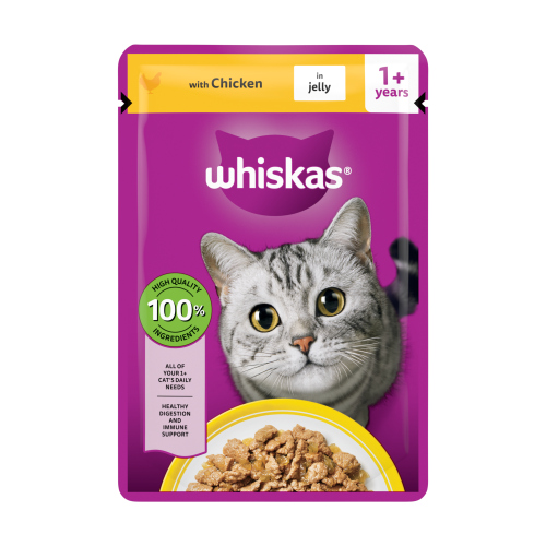 WHISKAS 1+ CAT POUCHES WITH CHICKEN IN JELLY 85G