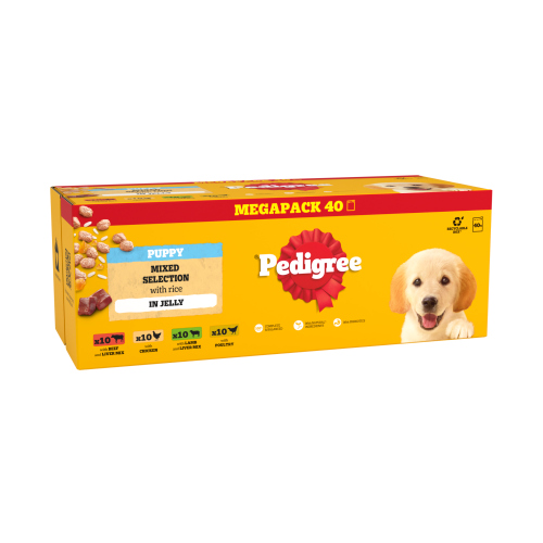 PEDIGREE JUNIOR PUPPY WET DOG FOOD MIXED SELECTION IN JELLY POUCH 40PK 100G