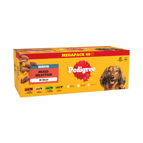 PEDIGREE SENIOR WET DOG FOOD MIXED SELECTION IN JELLY POUCH 40PK 100G