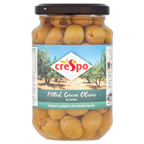 CRESPO PITTED GREEN OLIVES IN BRINE 354G