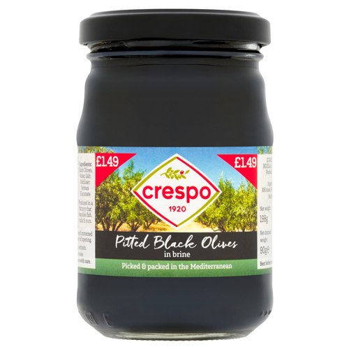 CRESPO PITTED BLACK OLIVES PMP £1.49 198G