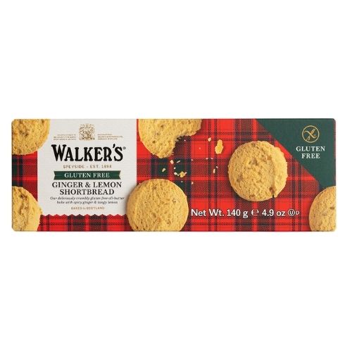 WALKERS GLUTEN FREE GINGER & LEMON SHORTBREAD 140G