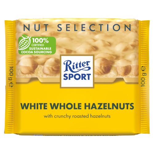 RITTER SPORT NUT SELECTION WHITE WHOLE HAZELNUTS 100G