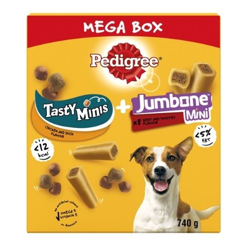 PEDIGREE TASTY MINIS & JUMBONE ADULT SMALL DOG TREATS MEGA BOX 740G