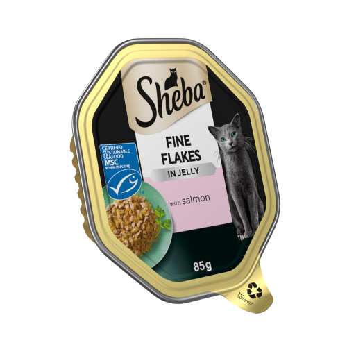 SHEBA FINE FLAKES WITH SALMON IN JELLY TRAY 85G