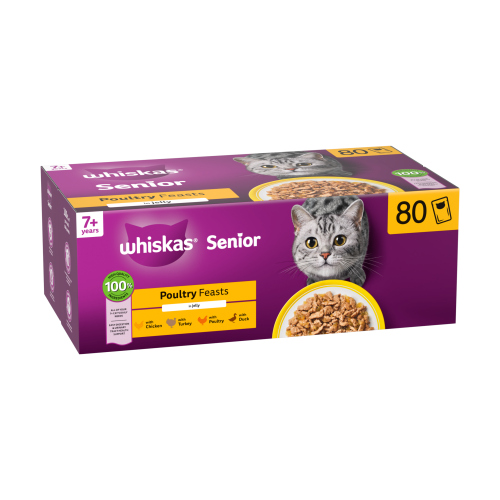 WHISKAS 7+ CAT POUCHES POULTRY FEASTS IN JELLY 80X 85G