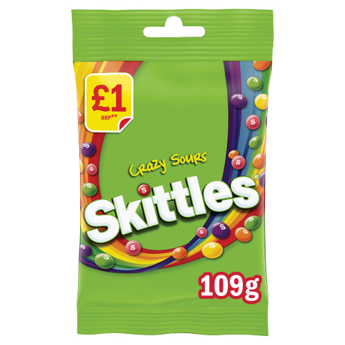SKITTLES CRAZY SOURS SWEETS TREAT BAG PMP £1.00 109G
