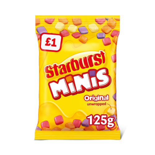 STARBURST MINIS VEGAN CHEWS SWEETS POUCH BAG PMP £1.00 125G