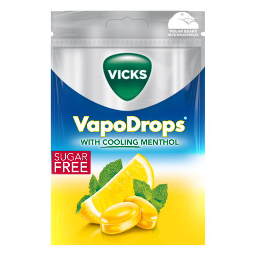 VICKS VAPODROPS BAG LEMON+MENTHOL SUGARFREE X20 72G
