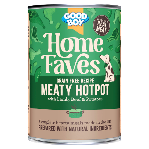GOOD BOY HOME FAVES MEATY HOTPOT WITH LAMB, BEEF & POTATOES 395G