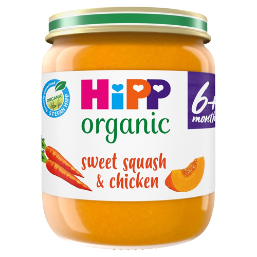 HIPP ORGANIC SWEET SQUASH CHICKEN BABY FOOD JAR 6+ MONTHS 125G