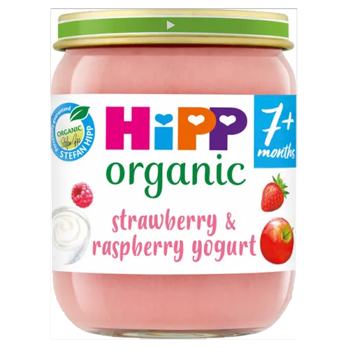 HIPP ORGANIC STRAWBERRY & RASPBERRY YOGURT BABY FOOD JAR 7+ MONTHS 160G