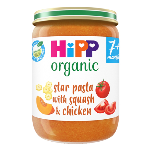 HIPP ORGANIC STAR PASTA WITH SQUASH CHICKEN BABY FOOD JAR 7+ MONTHS 190G