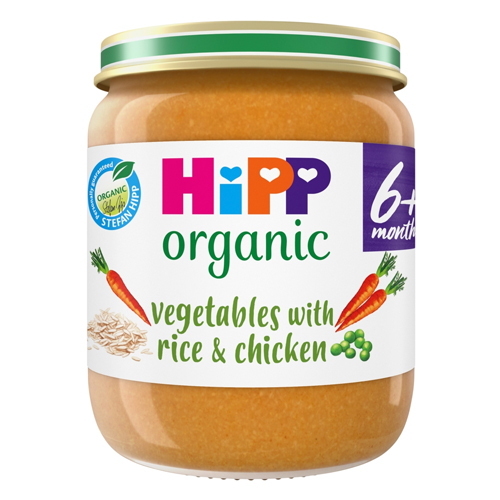 HIPP ORGANIC VEGETABLES WITH RICE & CHICKEN BABY FOOD JAR 6+ MONTHS 125G