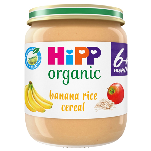 HIPP ORGANIC BANANA RICE CEREAL BABY FOOD JAR 4+ MONTHS 125G