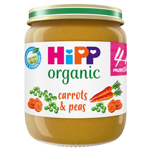 HIPP ORGANIC CARROTS & PEAS BABY FOOD JAR 4+ MONTHS 125G