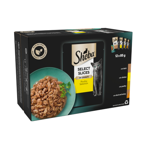 SHEBA SELECT SLICES CAT FOOD POUCHES POULY IN GRAVY 12PK 85G