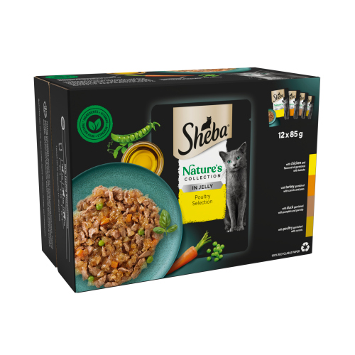 SHEBA NATURES COLLECTION CAT POUCHES POULY COLLECTION IN JELLY 12PK 85G