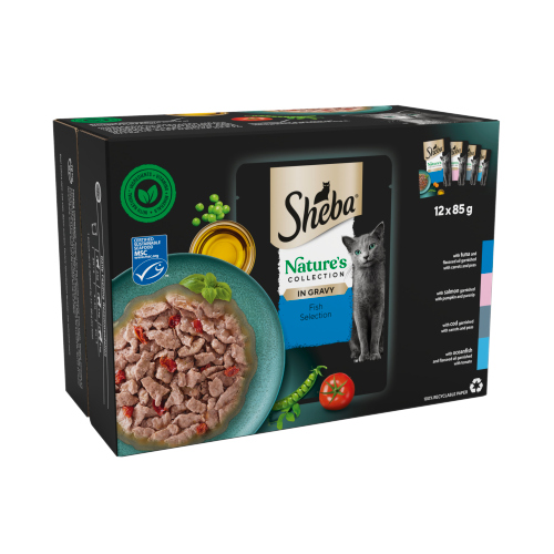SHEBA NATURES COLLECTION CAT POUCHES FISH COLLECTION IN GRAVY 12PK 85G
