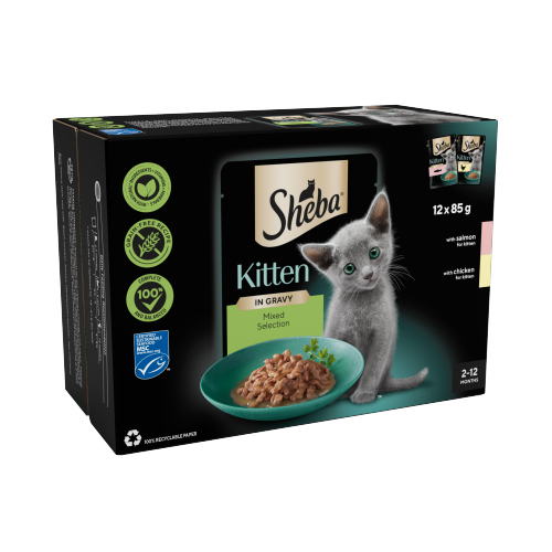 SHEBA SAUCE COLLECTION KITTEN CAT POUCHES MIXED SELECTION IN GRAVY 12PK 85G