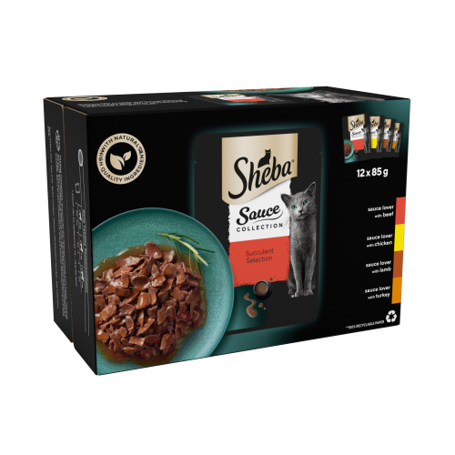 SHEBA SAUCE COLLECTION CAT POUCHES SUCCULENT SELECTION IN GRAVY 12PK 85G