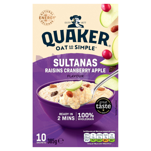 QUAKER OAT SO SIMPLE SULTANAS & RAISINS PORRIDGE SACHETS 10X 38.5G