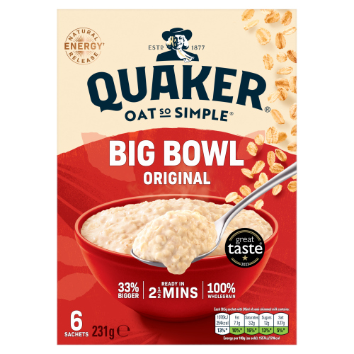 QUAKER OAT SO SIMPLE BIG BOWL ORIGINAL PORRIDGE SACHETS 231G