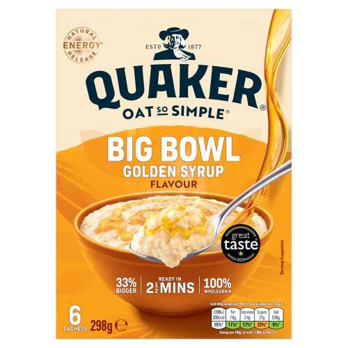 QUAKER OAT SO SIMPLE BIG BOWL GOLDEN SYRUP PORRIDGE SACHETS 297G