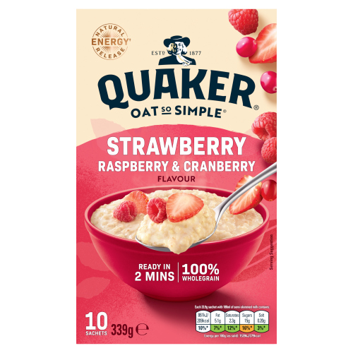 QUAKER OAT SO SIMPLE STRAWBERRY, RASPBERRY & CRANBERRY PORRIDGE SACHETS 10X 33.9G