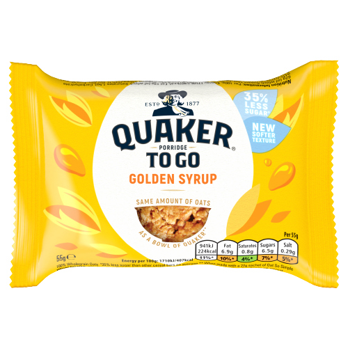 QUAKER PORRIDGE TO GO GOLDEN SYRUP BREAKFAST BAR 55G