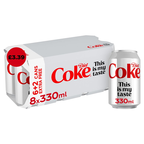 COKE DIET 6PK+ 2PK PMP £3.39 330ML