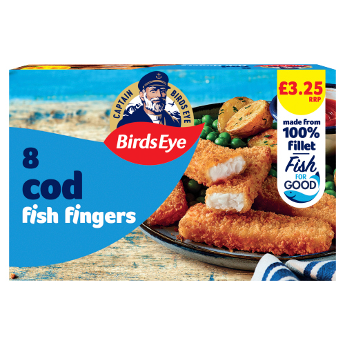BIRDS EYE 8 COD FISH FINGERS PMP £3.25 224G