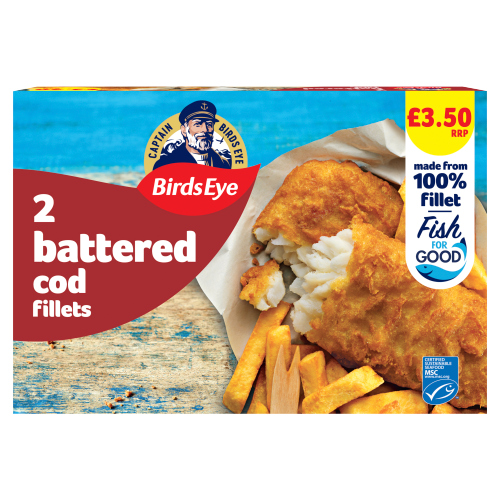 BIRDS EYE 2 BATTERED COD FILLETS PMP £3.50 200G