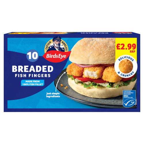 BIRDS EYE 10 BREADED FISH FINGERS PMP £2.99 250G