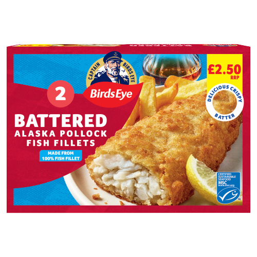 BIRDS EYE BATTERED ALASKA POLLOCK FISH FILLETS PMP £2.50 200G