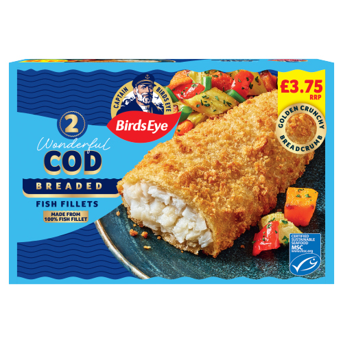 BIRDS EYE 2 WONDERFUL COD BREADED FISH FILLETS PMP £3.75 200G