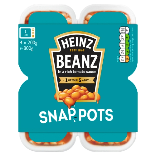 HEINZ BAKED BEANZ SNAP POTS 4PK 200G