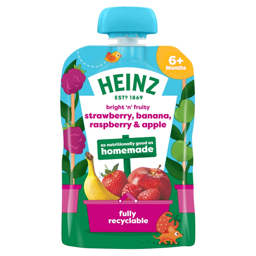 HEINZ STRAWBERRY, BANANA, RASPBERRY & APPLE FRUIT POUCH 100G