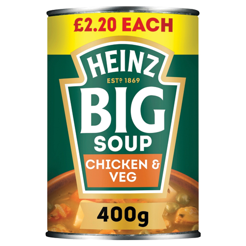 HEINZ BIG SOUP CHICKEN&VEGETABLE PMP £2.20 400G