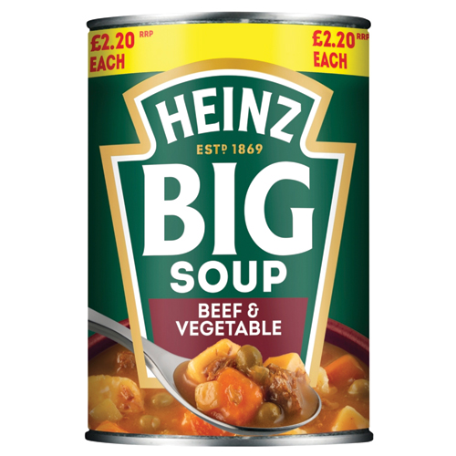 HEINZ BIG SOUP BEEF&VEGETABLE PMP £2.20 400G