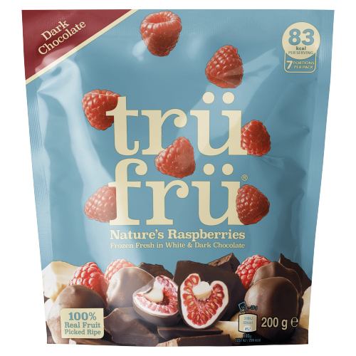 TRUFRU RASPBERRIES IN WHITE & DARK CHOCOLATE 200PK