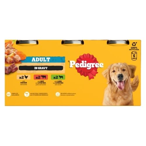 PEDIGREE DOG TINS COUNTRY CASSEROLES IN GRAVY 6PK 400G