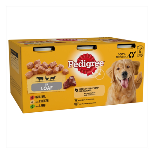 PEDIGREE ADULT WET DOG FOOD TINS MIXED IN LOAF 6PK 400G