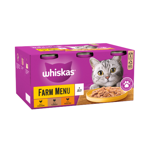 WHISKAS 1+ CAT TINS FARM MENU IN JELLY 6PK 400G