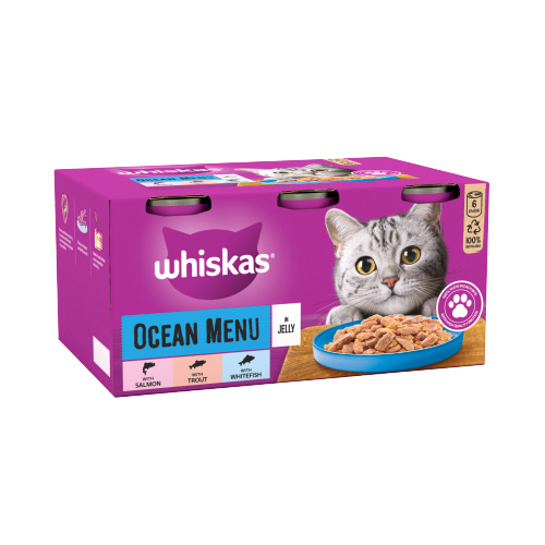 WHISKAS ADULT WET CAT FOOD TINS FISH IN JELLY 6PK 400G