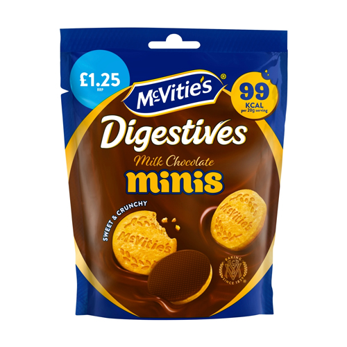 MCVITIE'S DIGESTIVES MILK CHOCOLATE MINIS POUCH PMP £1.25 80G