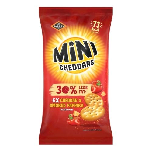 JACOB'S MINI CHEDDARS 30% LESS FAT CHEDDAR & SMOKED PAPRIKA 6PK 102G